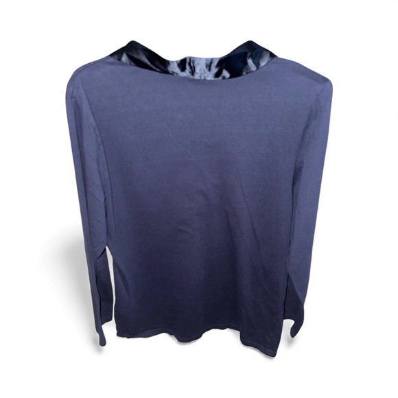 Temperley London Navy and Satin Collar Long Sleeve Artsy Preppy Blouse Top Large - Picture 3 of 5